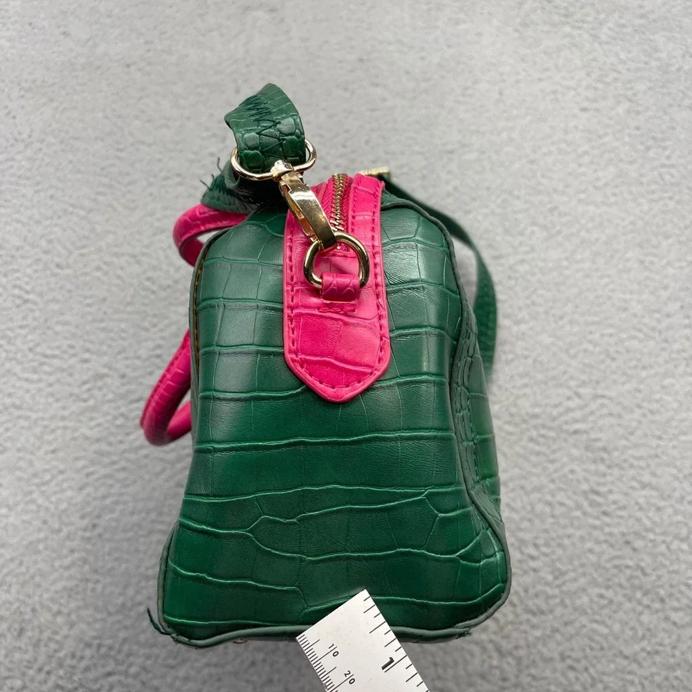 Alpha Kappa Alpha Sorority AKA Pink Green Croc Embossed Satchel Crossbody Bag